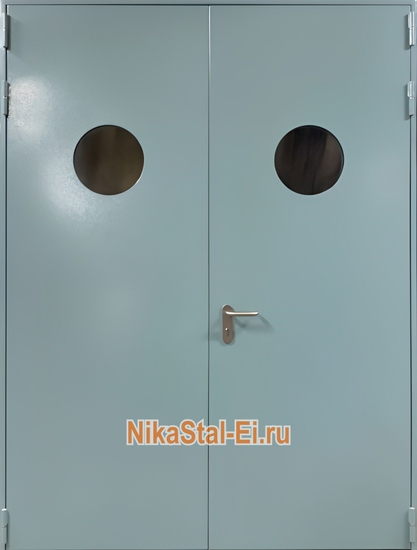 Двупольная противопожарная дверь с круглым остеклением ei-60