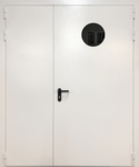 Двупольная противопожарная дверь ДПМ eis-60 из оцинкованной стали с круглым остеклением
