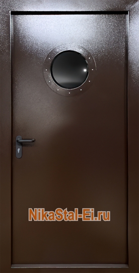 Однопольная противопожарная дверь ДПМ ei-60 из оцинкованной стали с круглым остеклением