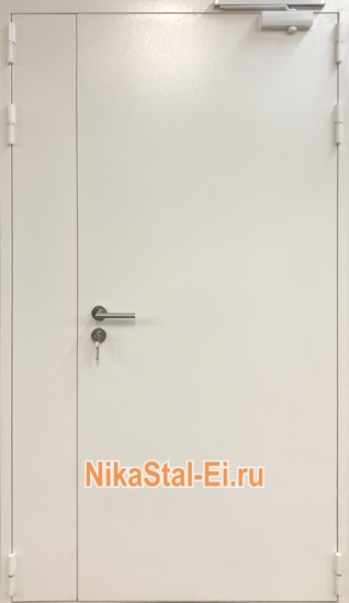 Полуторная глухая противопожарная дверь ДПМ ei-60 с ручкой Антипаника