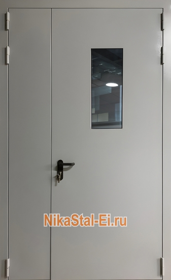 Полуторная оцинкованная противопожарная дверь с остеклением ei-60